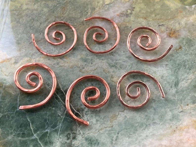 Spiral Earrings Copper Pull Through Earrings Stamped Copper Boho Jewelry Summer Long Dangle Earrings One of a Kind image 3