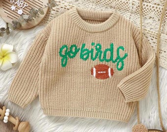 Go Birds Baby Sweater Set | Handmade Eagles Beanie & Booties | Super Bowl Newborn Photo Outfit | Football Game Day Super Bowl Gift