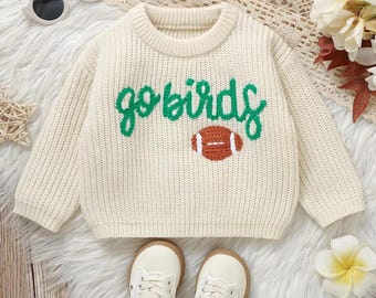 Custom Go Birds Eagles Sweater Kids | Hand Embroidered NFL Pullover | Personalized Game Day Gift Philadelphia Eagles Go Birds weater