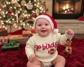 Go Birds Embroidered Baby Sweater | NFL Football Fan Gift | Handmade Knit Football Holiday Gift for Newborns  Holiday Outfit