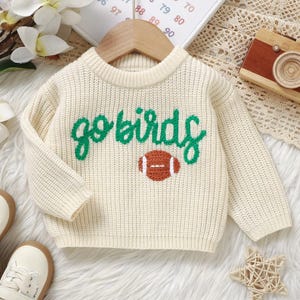 Suéter de fútbol Go Birds para bebé: jersey tejido a mano para niño pequeño: regalo para bebé con temática deportiva para niños y niñas