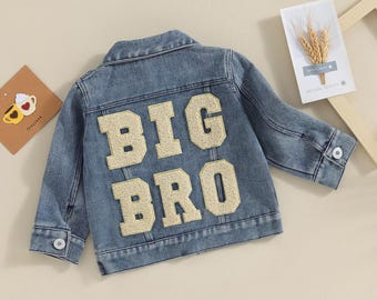Pasen Big Brother Little Brother bijpassende spijkerjassen gepersonaliseerde spijkerjacks voor kinderen voor broers en zussen, leuke familie-outfits cadeau voor peuters