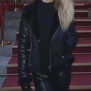 Women&#39;s Shearling Leather B3 Bomber Jacket | Real Sheepskin Aviator Jacket | Handmade Vintage Flying Slim Fit Warm Winter Biker Style