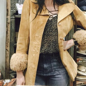 Women's Brown Penny Lane Coat Premium Shearling Afghan Suede Handmade Genuine Leather Trench Coat Vintage Fur Boho Winter Wear Gift for Her