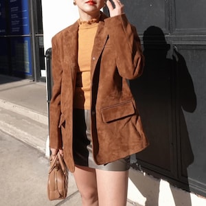 Elegant Women&#39;s Brown Suede Leather Blazer Vintage Western-Inspired Formal Jacket 90s Style Genuine Suede Coat Timeless Style & Gift for Her