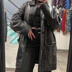 Women&#39;s Black Sheepskin Leather Trench Coat – Handmade Vintage Gothic Long Leather Coat | Minimalist Winter Outerwear Perfect Gift for Her