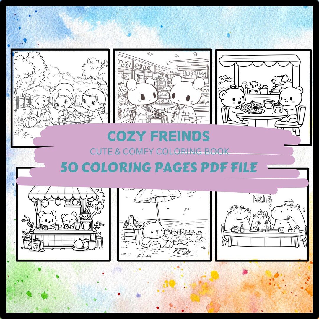 Cozy Friends Super Cute Animal Characters Coloring Book Kids Coloring ...