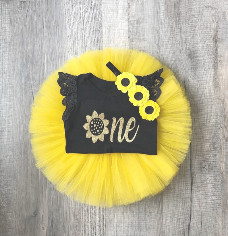 Sunflower First Birthday Girl Baby Headband Baby Tutu Dress Baby Girl Tutu Sunflower First Birthday Outfit Girl Cake Smash Outfit Girl