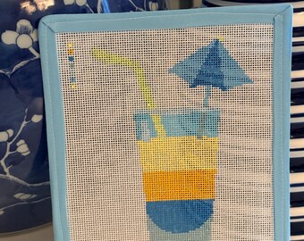 Summer Cocktail Needlepoint Canvas – 18 Mesh – Hand Painted Tropical Drink Needlepoint – Preppy Poolside Canvas – Bag Charm Ornament
