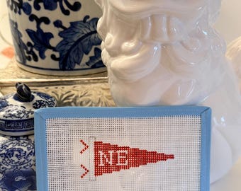 Nebraska Mini Pennant Needlepoint Canvas – 13 Mesh – State Pride Ornament – Hand Painted Modern Needlepoint