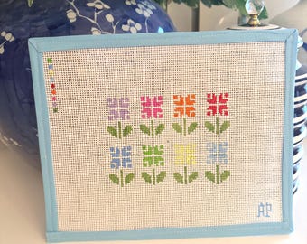 Hand-Painted Scandinavian Folk Art Needlepoint Canvases – Set of 6 Floral Designs