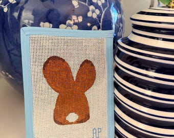Brown Bunny Needlepoint Canvas – 13 Mesh – Hand Painted Easter Ornament – Spring Needlepoint Decor
