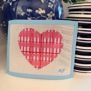 Heart Plaid Valentine’s Day Needlepoint Canvas – 18 Mesh – Holiday Ornament – Hand Painted Cute Canvas – Gift for Stitchers
