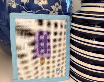Purple Popsicle Needlepoint Canvas – 13 Mesh –  Bag Charm – Hand Painted Summer Needlepoint