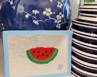 Watermelon Needlepoint Canvas – 13 Mesh –  Bag Charm Ornament – Hand Painted Summer Needlepoint