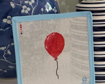 Red Balloon Needlepoint Canvas – 18 Mesh Hand-Painted Needlepoint Canvas – Classic Balloon Design – Beginner Friendly Needlepoint Project