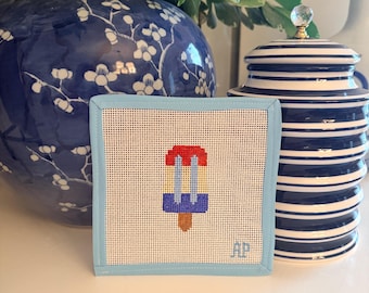 Hand-Painted Patriotic Popsicle Needlepoint - 18 pt canvas – Americana - Summer Bag Charm Ornament