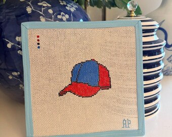 Hand-Painted Custom Color Baseball Cap Needlepoint Canvas – 18 Mesh – Sporty Stitching