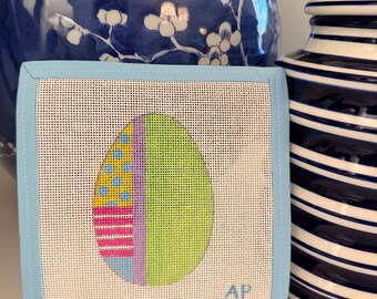 Easter Egg Needlepoint Canvas – 18 Mesh – Hand Painted Spring Ornament – Modern Easter Decor