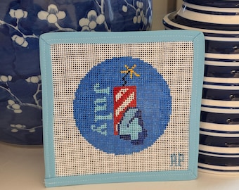 Hand-Painted Firework Needlepoint Canvas – 18 mesh - Round 4th of July Americana Stitching
