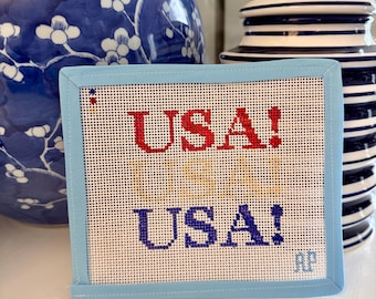USA Needlepoint Canvas – Red White Blue Design – 18 Mesh – Patriotic Needlepoint – 4th of July Canvas – Hand Painted – DIY Stitching Projecy