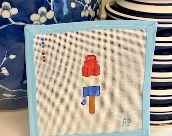 Red White Blue Bomb Pop Needlepoint Canvas – 18 Mesh – Hand Painted Patriotic Popsicle – 4th of July Stitching