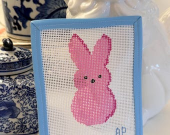 Pink Bunny Peep Needlepoint Canvas - 13 pt - Hand Painted Easter Ornament, 5x7 Inch