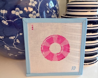 Two-Tone Pink Inner Tube Needlepoint Canvas – 18 Mesh – Summer Pool Float Needlepoint – Hand Painted Canvas – Preppy Beach Stitching – DIY N