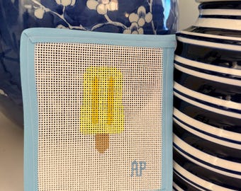Yellow Popsicle Needlepoint Canvas – 13 Mesh –  Bag Charm – Hand Painted Summer Needlepoint