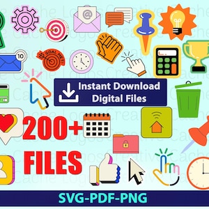Kreative Symbole SVG und PNG Bundle für Bildung und Dekor, vielseitiges druckbares Symbolset, künstlerische Symbolsammlung, Büro, Musik