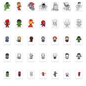 300+ high-quality superhero chibi files for instant download. Features small and cute vector versions of Spider-Verse, Avengers, and Justice League characters. Formats included: SVG, EPS, PNG, DXF, PDF. Perfect for printable coloring pages, classroom decor, or handmade gifts. A favorite for crafters and Etsy sellers.