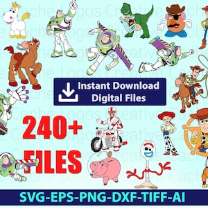 Può includere: Una collezione di oltre 240 file digitali con personaggi del franchise Toy Story. I personaggi includono Woody, Buzz Lightyear, Jessie, Mr. Potato Head e molti altri. I file sono disponibili per il download immediato e sono perfetti per progetti di artigianato, scrapbooking e altro ancora.