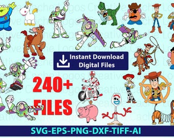 May include: A collection of 240+ digital files featuring characters from the Toy Story franchise. The characters include Woody, Buzz Lightyear, Jessie, Mr. Potato Head, and more. The files are available for instant download and are perfect for crafting projects, scrapbooking, and more.