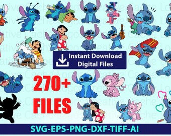 270+ Stitch Bundle, Lilo and Stitch Clipart (svg, png, eps, dxf) Digital Files for Cricut