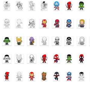 Cartoon superhero SVG pack with 300+ kawaii-style characters in SVG, PNG, DXF, EPS, and PDF. Includes fan favorites from Marvel and DC Comics. Perfect for creating fun, colorful designs for kids clothing, mugs, backpacks, and planners. Use in Cricut or laser cutting software. Great for digital artists and moms crafting at home.