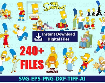 Simpsons SVG Bundle – 240+ Funny Cartoon Cut Files | Bart Homer PNG Dxf Eps