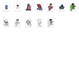 Massive cartoon hero clipart collection in chibi style. Over 300 digital illustrations compatible with Cricut, Silhouette, Glowforge. SVG, PNG, DXF, EPS, and PDF files include stylized mini heroes ideal for party favors, shirts, tumblers, or journals. Designed for fun, colorful crafting with instant access.