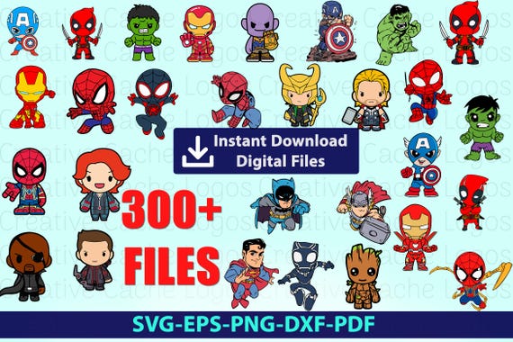 Chibi Superheroes Clipart Mega Pack, Baby Heroes Marvel Avengers Clipart svg files