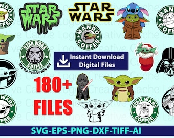 Starwars Svg, Star Wars Svg Bundle, Star Wars Png, Star Wars Clipart, Svg Files for Cricut, Darth Vader Svg, Mandalorian Svg, svg files