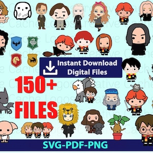 Chibi-Zauberer-Svg-Cliparts, Zauberer-Svg, niedlicher Potter PNG-Zauberer Charaktere, Potter-Aufkleber, Harry Png, Aufkleber-Zauberervorlagen