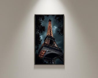 Eiffel Tower Night Printable, Paris Dark Aesthetic Poster, Cinematic Travel Wall Art