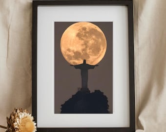 Jesus Christ Statue Moon Alignment Digital Wall Art Poster Instant Download Print Religious Portrait