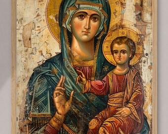 Theotokos ıcon l Madonna and Child Jesus icon poster l Christian Period Wall Art