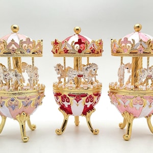 Boîte à bijoux carrousel - Boîte à bijoux de style Fabergé - Bijoux et perles incrustés, revêtement émaillé, noyau en métal solide avec fermeture magnétique