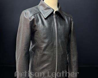 Veste Moto En Cuir De Vache Véritable Effet Crocodile — Marron Bordeaux — Tailles XS à 3XL — Marque Zayn Leather