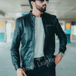 Men&#39;s Slim Fit Motorcycle Leather Jacket Men Handmade Biker Classic Style Slim Fit Genuine Leather Jacket Men Black Leather Jacket