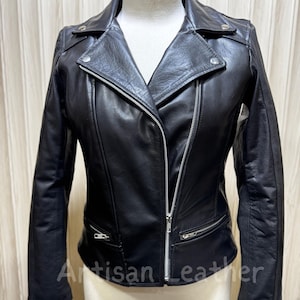 Blouson en cuir pour femme Blouson de motard pour femme Blouson de moto pour femme Blouson en cuir coupe slim Blouson d'hiver en cuir véritable fait main des années 80
