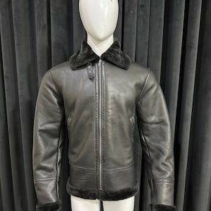 Mens B3 Bomber Fur Coat, B3 Bomber Aviator Flying Flight Pilot Black Fur Shearling Handmade Winter Jacket Bomber Jacket
