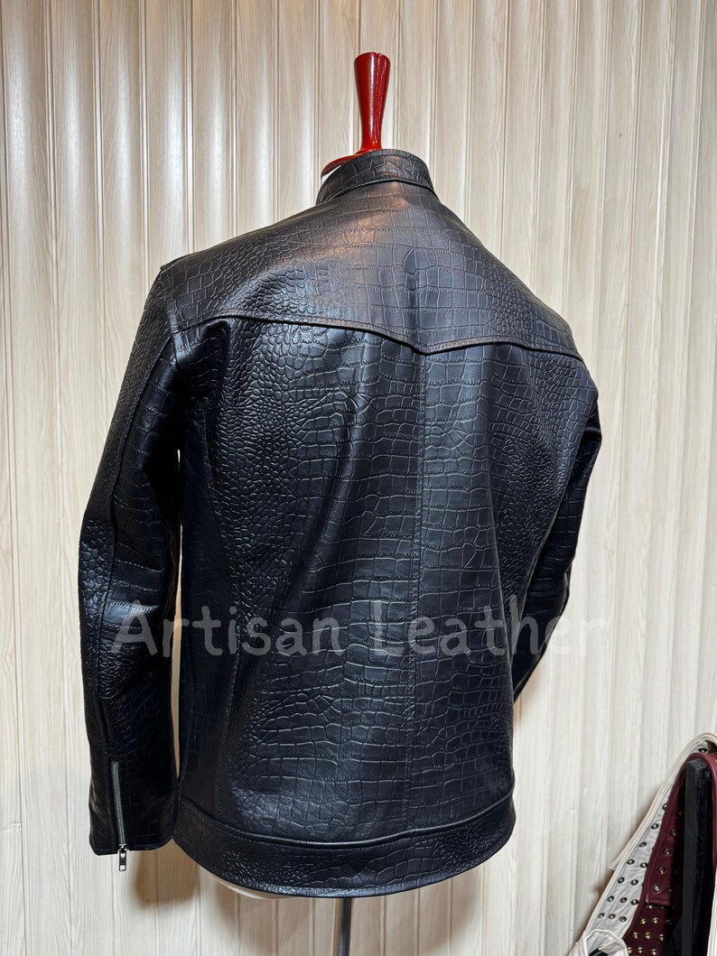 Men's Crocodile Embossed Jacket Alligator Leather Jacket Crocodile
