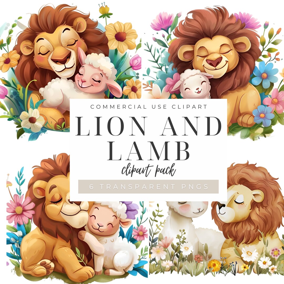 Lion and Lamb Clipart, 6 PNG Images With Transparent Backgrounds, Digital Download, Printable ...